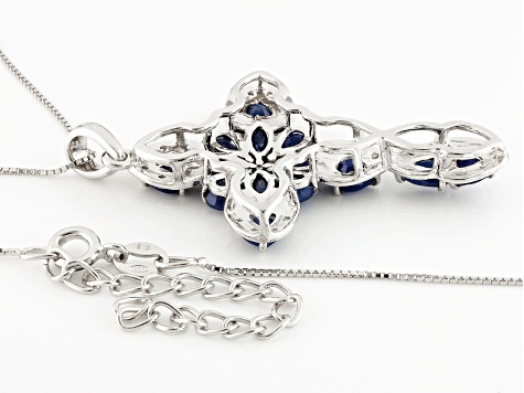 Blue Sapphire Rhodium Over Sterling Silver Cross Pendant