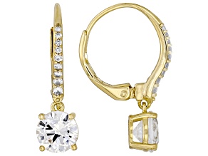 White Lab Created Sapphire 14K Yellow Gold Plated Leverback Earrings 2.31ctw