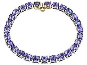 Tanzanite Sterling Silver Bracelet With 14K Yellow Gold Box Lock Clasp 15.00ctw