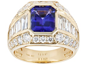 Tanzanite and White Diamond 14K Yellow Gold Men's Ring 6.80ctw