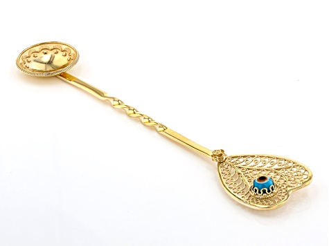 Round Blue Glass 18k Gold Over Sterling Silver Evil Eye Decorative Spoon