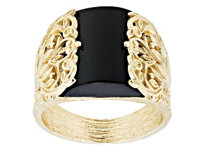 Black Onyx 18k Yellow Gold Over Silver Turkish Design Ring