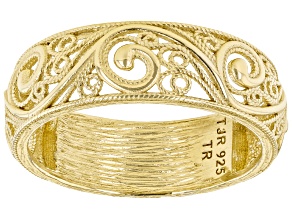 18k Gold Over Silver Scrollwork Mens Band Ring
