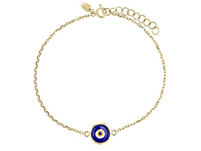 Blue Enamel 18k Yellow Gold Over Silver Evil Eye Bracelet