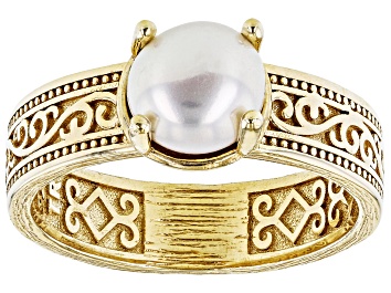 Picture of White Cultured Freshwater Pearl 18k Yellow Gold Over Silver Ring