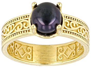 Picture of Black Cultured Freshwater Pearl 18k Yellow Gold Over Silver Ring