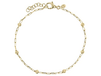 18k Yellow Gold Over Silver Bead Station Anklet