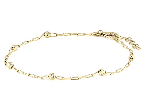 18k Yellow Gold Over Silver Bead Station Anklet
