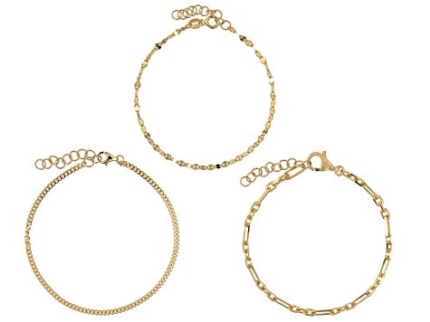 18k Yellow Gold Over Sterling Silver Bracelets Set of 3