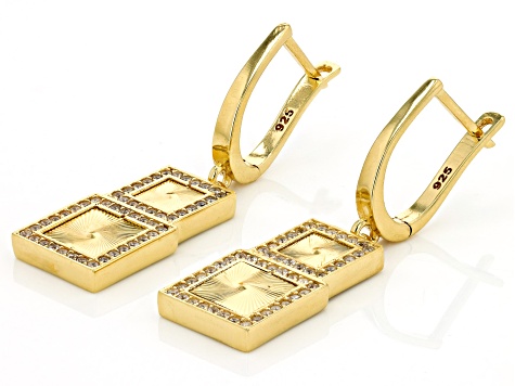 Cubic Zirconia Sunburst 18k Gold Over Sterling Silver Earrings