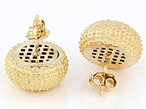 White Cubic Zirconia 18k Yellow Gold Over Sterling Silver Dome Button Earrings 0.05ctw