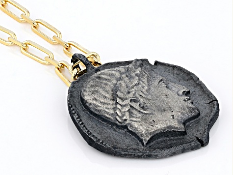 Oxidized Alexander Faux Coin 18k Gold Over Sterling Silver Necklace