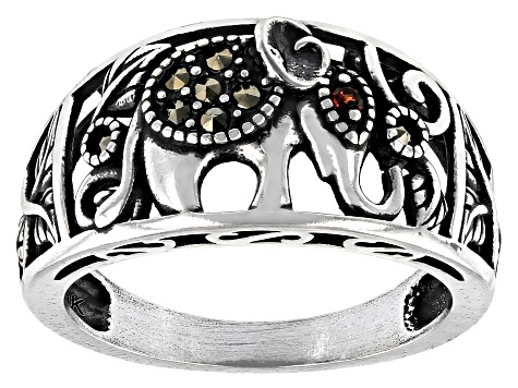 Red Garnet Sterling Silver Elephant Ring .01ct