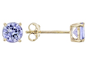 Blue Tanzanite Solitaire 14k Yellow Gold Earrings .90ctw