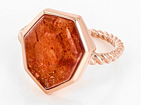 Orange Sunstone Copper Solitaire Ring