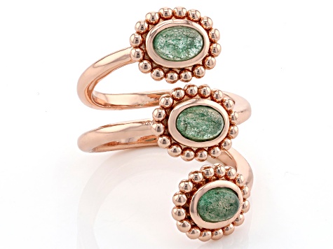 Green Aventurine 3-Stone Copper Ring