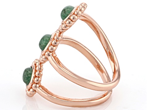 Green Aventurine 3-Stone Copper Ring