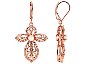White Mother-of-Pearl Copper Cross Dangle Earrings