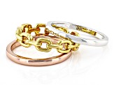 Copper, Gold Tone and Silver Tone Rings Set Of 3