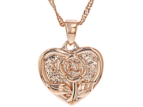 Textured Flower & Heart Copper Pendant With Chain