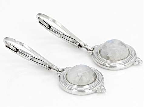 White Rainbow Moonstone Rhodium Over Sterling Silver Earrings