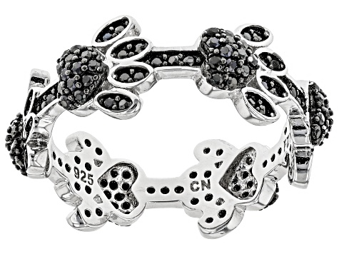 Black spinel rhodium over silver dog paw band ring .86ctw
