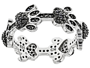Black spinel rhodium over silver dog paw band ring .86ctw