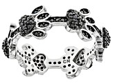 Black spinel rhodium over silver dog paw band ring .86ctw