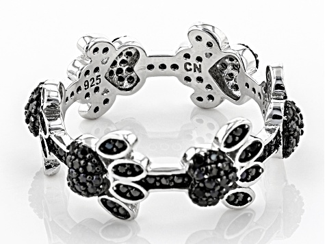 Black spinel rhodium over silver dog paw band ring .86ctw