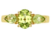 Green Peridot 18k Yellow Gold Over Silver 3-Stone Ring 1.90ctw