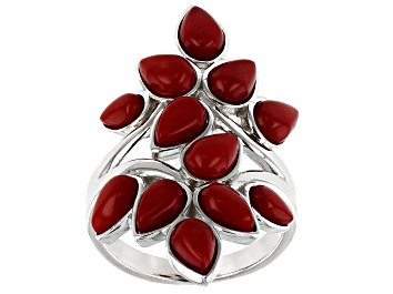 Picture of Red coral rhodium over silver ring