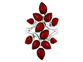 Red coral rhodium over silver ring