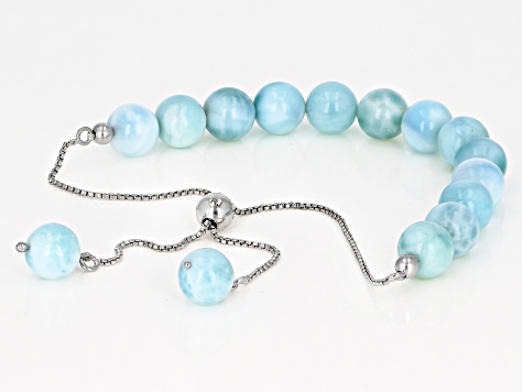 Blue Larimar Rhodium Over Sterling Silver Bracelet