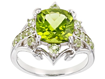 Picture of Green Manchurian Peridot(TM) Rhodium Over Silver Ring 3.14ctw