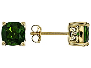 Green chrome diopside 18k yellow gold over silver stud earrings 2.67ctw