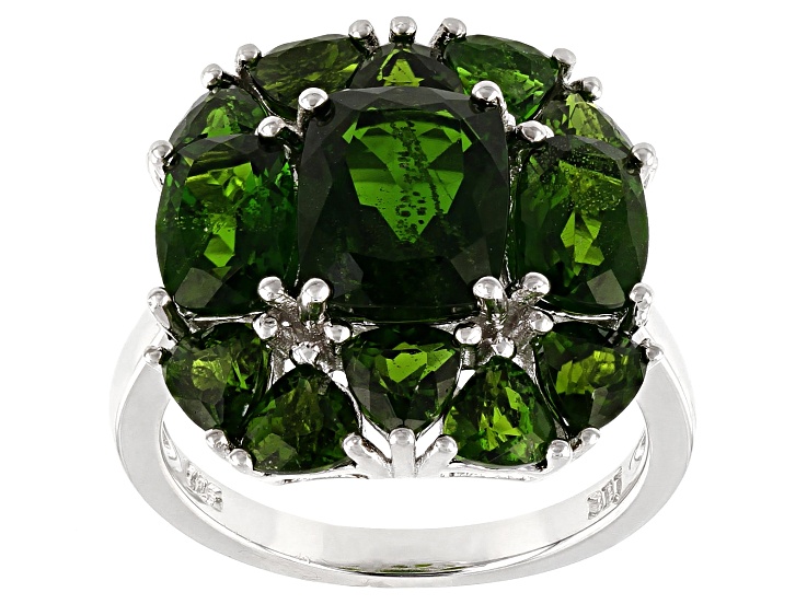 ニューチェビト5 Green Chrome Diopside Rhodium Over Sterling Silver Ring 6.09
