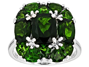 Green Chrome Diopside Rhodium Over Sterling Silver Ring 6.09ctw