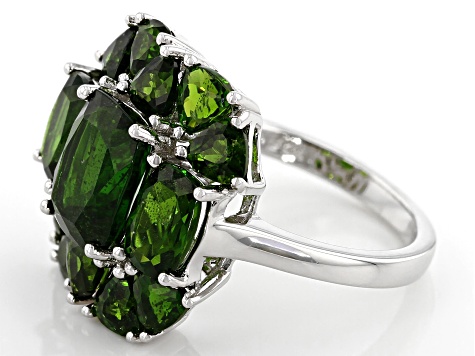 Green Chrome Diopside Rhodium Over Sterling Silver Ring 6.09