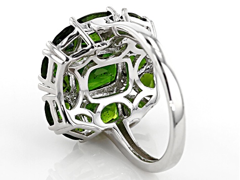 Green Chrome Diopside Rhodium Over Sterling Silver Ring 6.09