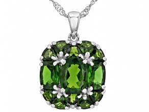 Green Russian Chrome Diopside Rhodium Over Sterling Silver Pendant with Chain 6.09ctw