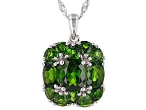 Green Russian Chrome Diopside Rhodium Over Sterling Silver Pendant with Chain 6.09ctw