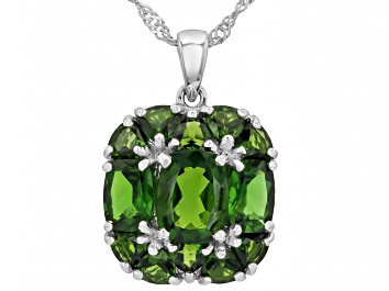 Picture of Green Russian Chrome Diopside Rhodium Over Sterling Silver Pendant with Chain 6.09ctw
