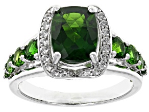 Green chrome diopside rhodium over silver ring 3.11ctw