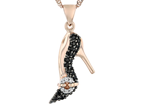 Black spinel 18k rose gold over silver pendant with chain .49ctw
