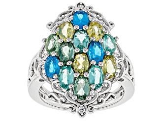 Mixed color apatite rhodium over silver ring 2.63ctw