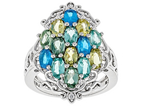 Mixed color apatite rhodium over silver ring 2.63ctw