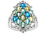 Mixed color apatite rhodium over silver ring 2.63ctw