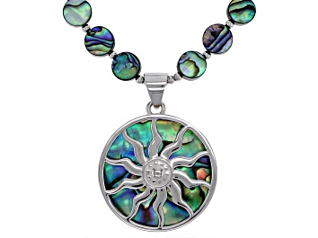 Picture of Multi-color abalone shell silver bead necklace