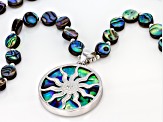 Multi-color abalone shell silver bead necklace