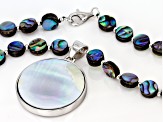 Multi-color abalone shell silver bead necklace